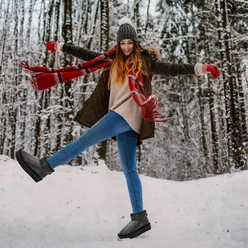 أحذية شتوية من جلد البقر الحقيقي للنساء، أحذية ثلج دافئة خفيفة الوزن للنساء مع بطانة من الفرو الصناعي in Kuwait