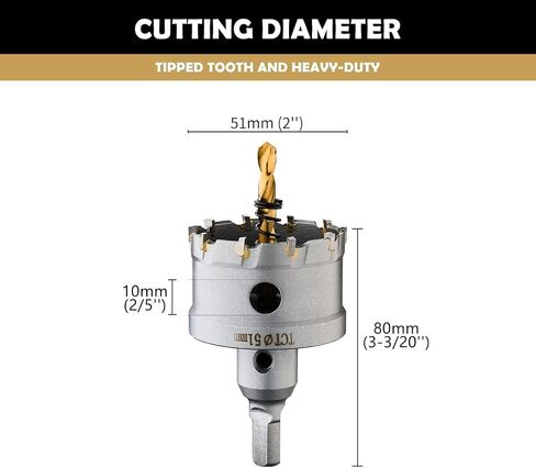 12PCS TCT Hole Saw Kit with Upgraded Pilot Drill Bits,5/8''to 2-5/64'' Tungsten Carbide Hole Saw Set for Hard Metal,Alloy,Aluminum,Stainless Steel,Plastic,Iron in Saudi Arabia