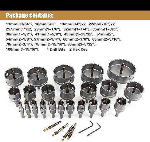 12PCS TCT Hole Saw Kit with Upgraded Pilot Drill Bits,5/8''to 2-5/64'' Tungsten Carbide Hole Saw Set for Hard Metal,Alloy,Aluminum,Stainless Steel,Plastic,Iron in Saudi Arabia