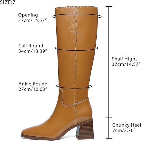 Women's Knee High Boots Chunky Heel Square Toe Tall Boots High Block Heel Side Zipper Fashion Long Boots in Saudi Arabia