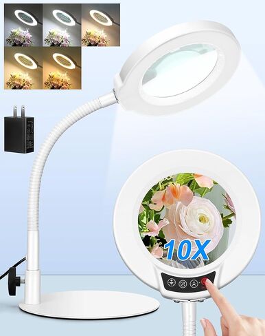 Magnifying Glass with Light and Stand, Hands Free Magnifying Lamp, 5 Color Modes 10 Dimmable Brightness, Metal Base Desk Magnifier Lamp for DIY Craft Reading Painting Sewing Hobby Detail Work in Kuwait