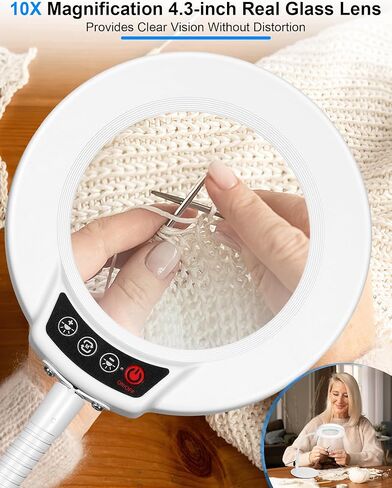 Magnifying Glass with Light and Stand, Hands Free Magnifying Lamp, 5 Color Modes 10 Dimmable Brightness, Metal Base Desk Magnifier Lamp for DIY Craft Reading Painting Sewing Hobby Detail Work in Kuwait