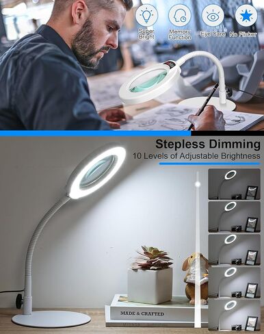 Magnifying Glass with Light and Stand, Hands Free Magnifying Lamp, 5 Color Modes 10 Dimmable Brightness, Metal Base Desk Magnifier Lamp for DIY Craft Reading Painting Sewing Hobby Detail Work in Kuwait