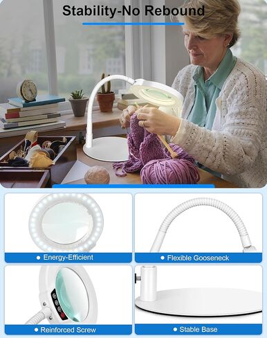 Magnifying Glass with Light and Stand, Hands Free Magnifying Lamp, 5 Color Modes 10 Dimmable Brightness, Metal Base Desk Magnifier Lamp for DIY Craft Reading Painting Sewing Hobby Detail Work in Kuwait