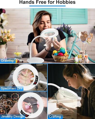 Magnifying Glass with Light and Stand, Hands Free Magnifying Lamp, 5 Color Modes 10 Dimmable Brightness, Metal Base Desk Magnifier Lamp for DIY Craft Reading Painting Sewing Hobby Detail Work in Kuwait