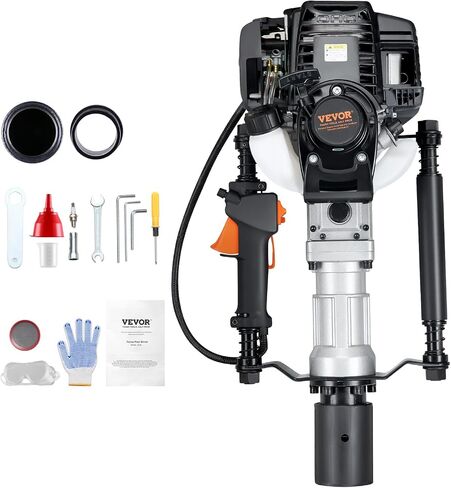 VEVOR 52cc محرك T يعمل بالغاز، محرك بنزين ثنائي الأشواط، محرك Piledriver محمول 1300 وات مع 3 رؤوس قيادة (49/69/100 مم)، للمزرعة، سياج المزرعة، تحسينات الطرق in Saudi Arabia