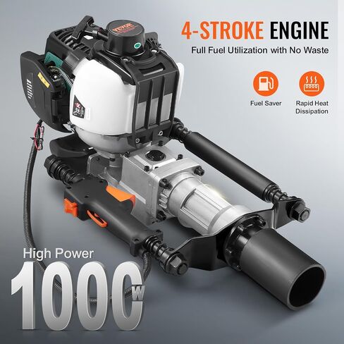 VEVOR 52cc محرك T يعمل بالغاز، محرك بنزين ثنائي الأشواط، محرك Piledriver محمول 1300 وات مع 3 رؤوس قيادة (49/69/100 مم)، للمزرعة، سياج المزرعة، تحسينات الطرق in Saudi Arabia