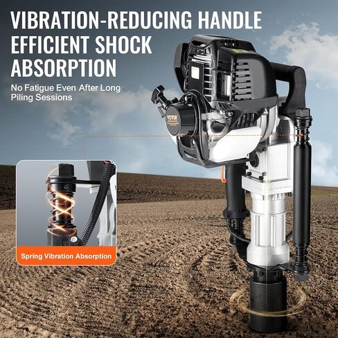 VEVOR 52cc محرك T يعمل بالغاز، محرك بنزين ثنائي الأشواط، محرك Piledriver محمول 1300 وات مع 3 رؤوس قيادة (49/69/100 مم)، للمزرعة، سياج المزرعة، تحسينات الطرق in Saudi Arabia
