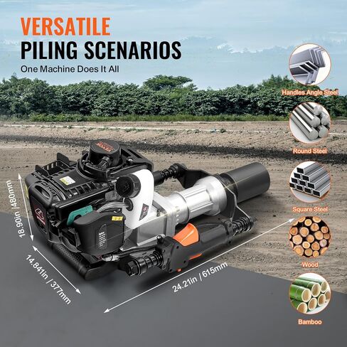 VEVOR 52cc محرك T يعمل بالغاز، محرك بنزين ثنائي الأشواط، محرك Piledriver محمول 1300 وات مع 3 رؤوس قيادة (49/69/100 مم)، للمزرعة، سياج المزرعة، تحسينات الطرق in Saudi Arabia