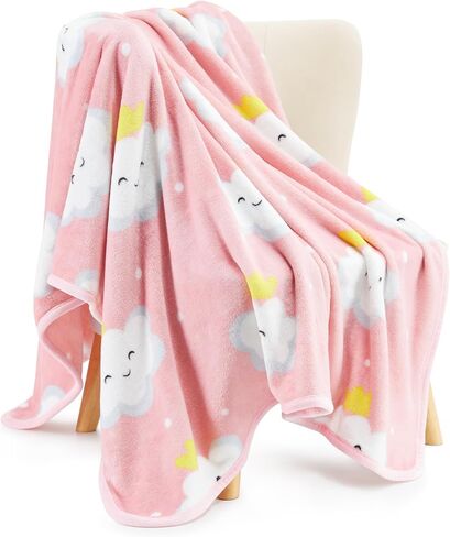 TILLYOU Toddler Flannel Blanket - Warm Cozy Baby Blanket for Boys and Girls, Smooth Cute Lightweight Blanket for Bedding Crib Stroller, 40x50 Inches, Pink Cloud in Saudi Arabia