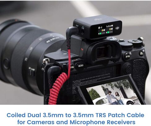 2-Pack 3.5mm Microphone Cable Compatible with DJI Mic 2 & Rode Microphone Wireless Pro, Coiled Dual 3.5mm TRS Patch Cable Audio Mic Cord for Cameras in Saudi Arabia