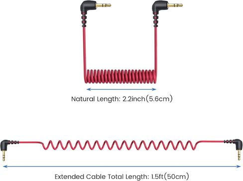 2-Pack 3.5mm Microphone Cable Compatible with DJI Mic 2 & Rode Microphone Wireless Pro, Coiled Dual 3.5mm TRS Patch Cable Audio Mic Cord for Cameras in Saudi Arabia