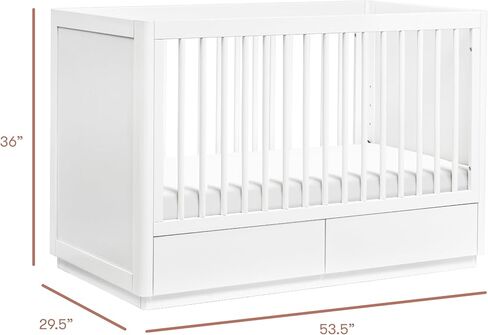 سرير تخزين قابل للتحويل 3 في 1 من babyletto Bento مع مجموعة تحويل سرير الأطفال الصغار باللون الأبيض، وأدراج تخزين سفلية، ومعتمد من Greenguard Gold in Saudi Arabia
