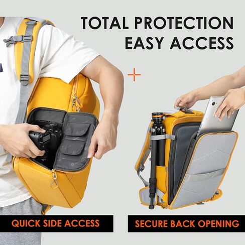TARION Camera Backpack Waterproof Bag - DSLR Camera Bag with 14in Laptop Compartment Rain Cover, Professional Travel Photography Backpack for Photographers, SLR, Camera Lens, TR-L, Yellow in Saudi Arabia