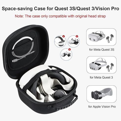 Hard Carrying Case for Meta Quest 3S/Quest 3/Vision Pro, Transparent Hard Shell Travel Case Compatible with VR Headset, Touch Controllers and Other Accessories, Space Saving Design in Saudi Arabia