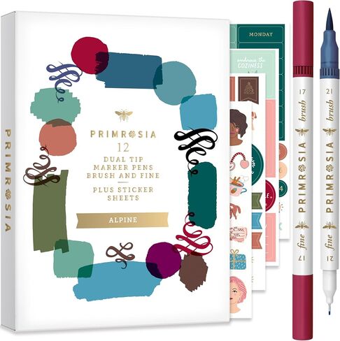 Primrosia 12 Dual Tip Watercolor Marker Pens - Fine Tip & Brush Tips, Professional Quality, Blendable, Non-Toxic, Perfect for Calligraphy, Drawing, Coloring, and Art Projects. (Coastal Set) in Saudi Arabia