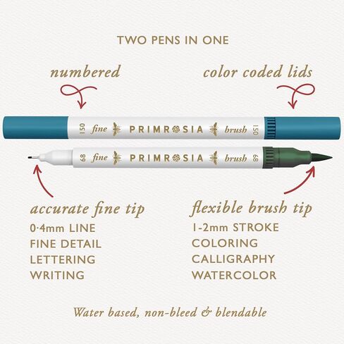Primrosia 12 Dual Tip Watercolor Marker Pens - Fine Tip & Brush Tips, Professional Quality, Blendable, Non-Toxic, Perfect for Calligraphy, Drawing, Coloring, and Art Projects. (Coastal Set) in Saudi Arabia