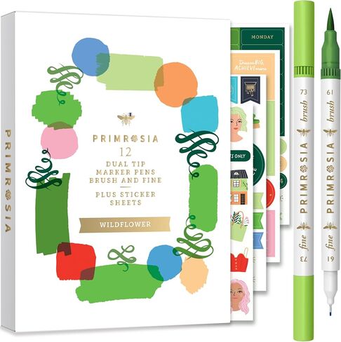 Primrosia 12 Dual Tip Watercolor Marker Pens - Fine Tip & Brush Tips, Professional Quality, Blendable, Non-Toxic, Perfect for Calligraphy, Drawing, Coloring, and Art Projects. (Coastal Set) in Saudi Arabia