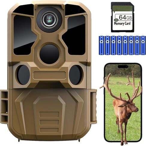 KJK Trail Camera WiFi 8K 84MP with 64GB Memory Card, Game Camera with Night Vision, 0.05s Trigger Motion Activated, IP67 Waterproof 130°Wide-Angle 42pcs No Glow Infrared LEDs for Wildlife Monitoring in Saudi Arabia