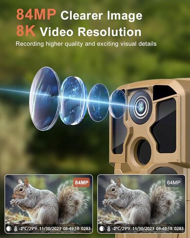 KJK Trail Camera WiFi 8K 84MP with 64GB Memory Card, Game Camera with Night Vision, 0.05s Trigger Motion Activated, IP67 Waterproof 130°Wide-Angle 42pcs No Glow Infrared LEDs for Wildlife Monitoring in Saudi Arabia