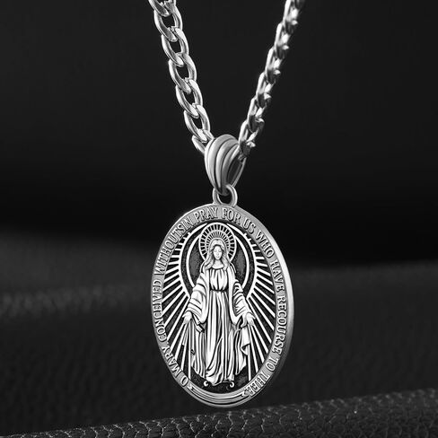 قلادة SWEETV Saint Michael Archangel للرجال/النساء، قلادة سانت مايكل من الفضة الإسترلينية، ميداليات قديسين فضية مثالية لأعياد الميلاد والسفر والمناسبات الروحية الأخرى in Saudi Arabia