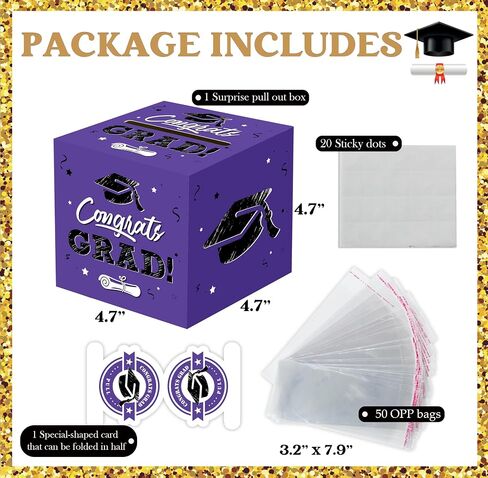 TCJIU Birthday Money Box for Cash Gift Pull, Surprise Gift Box with Pull Out Happy Birthday Day Card and 50Pcs Transparent Bags, Rose Purple Birthday Gifts for Men Women Boys Girls Best Friend in Saudi Arabia