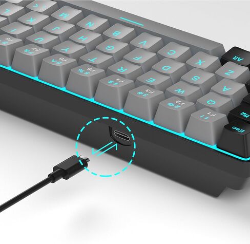 MageGee Portable 60% Mechanical Gaming Keyboard, MK-Box LED Backlit Compact 68 Keys Mini Wired Office Keyboard with Red Switch for Windows Laptop PC Mac - Sky Blue in Kuwait
