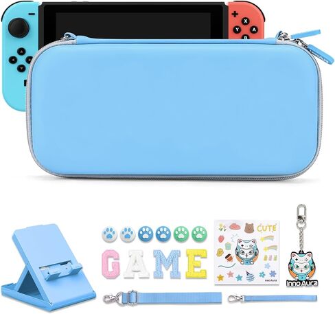 حافظة سويتش لجهاز NS سويتش - مجموعة ملحقات المفاتيح innoAura 18 في 1 مع حقيبة حمل سويتش، حافظة ألعاب سويتش، واقي شاشة سويتش، حامل سويتش، مقابض إبهام التبديل (رمادي) in Kuwait
