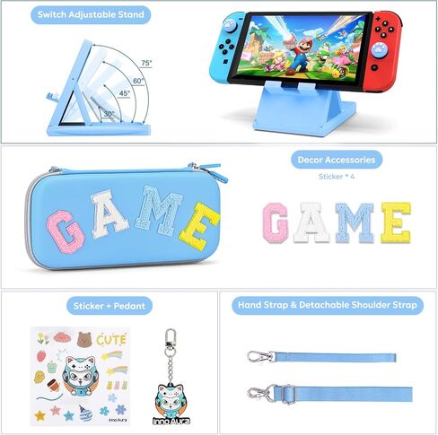 حافظة سويتش لجهاز NS سويتش - مجموعة ملحقات المفاتيح innoAura 18 في 1 مع حقيبة حمل سويتش، حافظة ألعاب سويتش، واقي شاشة سويتش، حامل سويتش، مقابض إبهام التبديل (رمادي) in Kuwait