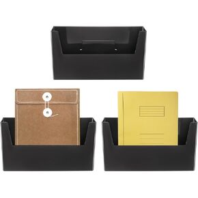 uxcell No Drilling File Holder, 3 Pcs Wall Mount File Organizer Magazines Organizer Door Mount Wall Hanging Pocket with Adhesive Pad, White