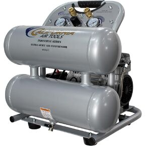 California Air Tools CAT-4610AC Ultra Quiet & Oil-Free 1.0 hp 4.6 gallon Aluminum Twin Tank Electric Portable Air Compressor, Silver