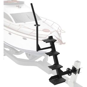 Adjustable Boat Trailer Steps 3 Steps, Trailer Tongue Steps with Anti-Slip Steps, Universal Boat Steps for Bass Boat Trailer Pontoon Boats, Boat Trailer Tongue Steps with Adjustable Handrail