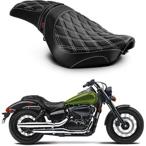 Motorcycle One-Piece Driver Passenger Seat Black Leather Seat fit for Honda Shadow Spirit & Phantom VT750 C2 2007-2023