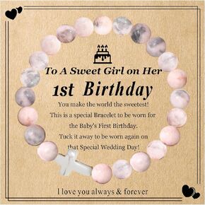 Happy Birthday Gift for 1-16 Year Old, Birthday Decorations Cross Charm Pink Bracelets Gift for Daughter Granddaughter Niece Sister Friend