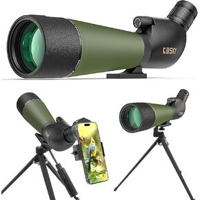 Gosky Updated 20-60x80 Spotting Scopes with Tripod, Carrying Bag and Quick Phone Holder - BAK4 High Definition Waterproof Spotter Scope for Bird Watching Wildlife Scenery1,Green
