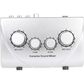 Btuty Karaoke Sound Mixer Dual Mic Inputs Audio Mixer Headphone Amplifier 2 Channel Mixer With Cable N-1 Black Color