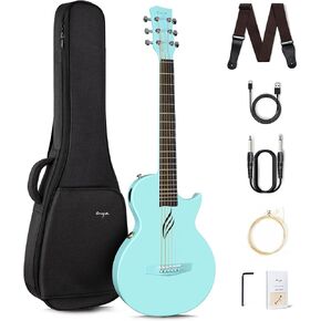 Enya NOVA Go SP1 جيتار كهربائي صوتي من ألياف الكربون مع Smart AcousticPlus 35 بوصة للسفر Acustica Guitarra مجموعة أدوات للمبتدئين من حقيبة الحفلة، والحزام، والأوتار، وكابل الشحن، وكابل الأدوات (أسود)