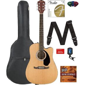 Fender Dreadnought Acoustic-Electric Guitar - Natural Bundle with Gig Bag, Strap, Strings, Picks, and Austin Bazaar Instructional Video