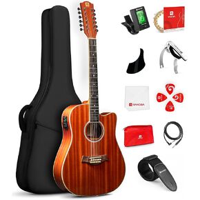 Vangoa 12 String Guitar Acoustic Electric, Upgraded Twelve String Guitar Bundle for Beginner Adults Teens, Guitarra de 12 Cuerdas, Sapele Body, Brown, Glossy in Kuwait