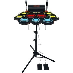 (9 Pads) Electronic Drum Set with Light Up Drumsticks and Stand, Electronic Drum Pad with 5 Different Drum Kit, 10 Unique Rhythms, Bulit-in Double Speakers, Roll Up Drum Kit, Kids Drum Set