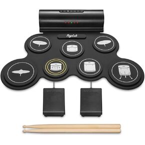 Electronic Drum Set, 7 Pads Roll Up Electric Drum Pad with Wireless Function, Portable Rechargeable Midi Drum Kit with Built-in Speaker/Pedals/Headphone Jack, Great Holiday Gift for Beginner