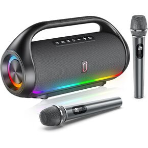 Portable Bluetooth Speaker with PA System, 2 Wireless Karaoke Microphone, Disco Lights for Home Parties Outdoor Gatherings, Karaoke Machine for Adults and Kids, Support USB/AUX/TWS