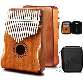 Kalimba Thumb Piano 17 Keys with Mahogany Wood,Mbira,Finger Piano Builts-in Waterproof Protective Box, Easy to Learn Portable Musical Instrument,Gift for Kids Adult Beginners (Mahogany)