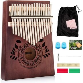 Kalimba 17 Key Thumb Piano, Portable Mahogany Mbira Finger Piano with Instruction, Carrying Bag, Tune Hammer, Holiday Gift for Kids & Adults on Christmas & Thanksgiving (Chocolate Brown)