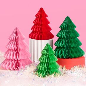xo, Fetti Paper Accordion Christmas Tree Set | 4 pcs | 3D Xmas Decoration, Standing Holiday Party Decor, Pop Up Winter Photoshoot Backdrop