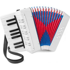 Accordion, 17 Keys Piano Accordion for Kids 8 Bass with Straps for Beginners Student Educational Musical Instrument (White)