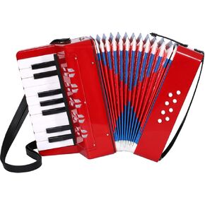 Accordion 17 Keys Mini Accordian,Musical Instrument,8 Bass Button Piano Accordion for Beginners (Red)
