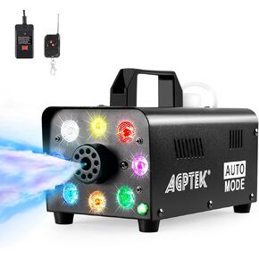 AGPTEK Fog Machine, 500W Portable Led Smoke Machine with Lights (Red, Blue, Green) & Wireless Remote Control for Halloween, Christmas, Wedding, Parties, DJ Performance & Stage Show