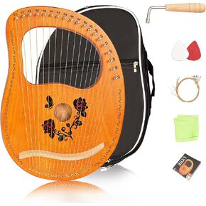 Lyre Harp 19 String Wood Rose Harp Portable Solid Mahogany Harp String Instrument with Black Bag Strings Carry Cloth Sheet Music Pick Tuning Wrench (ROSE, 19 String)
