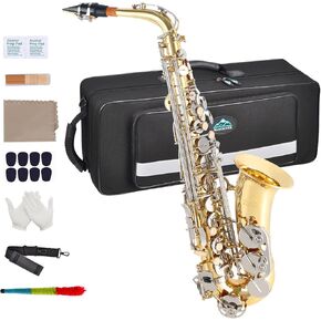 EASTROCK Purple/Golden Alto Saxophone E Flat Sax Full Kit for Students Beginner with Carrying Case,Mouthpiece,Mouthpiece Cushion Pads,Cleaning Cloth&Cleaning Rod,White Gloves,Neck Strap